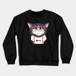 A thinking hipster cat wearing a fishbone picture Crewneck Sweatshirt